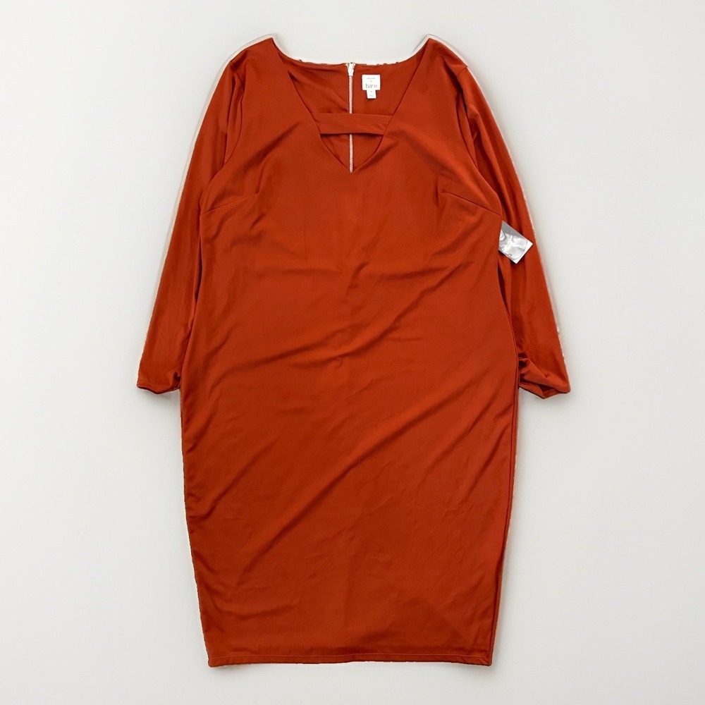 NWT GooGoo Atkins x Bar III Dress Womens 4X Plus Copper Rust Bodycon Long Sleeve
